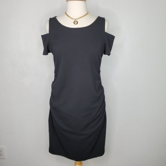 Motherhood Black Textured Stretch Cutout Cold Shoulder Maternity Sheath Dress L - Picture 1 of 15